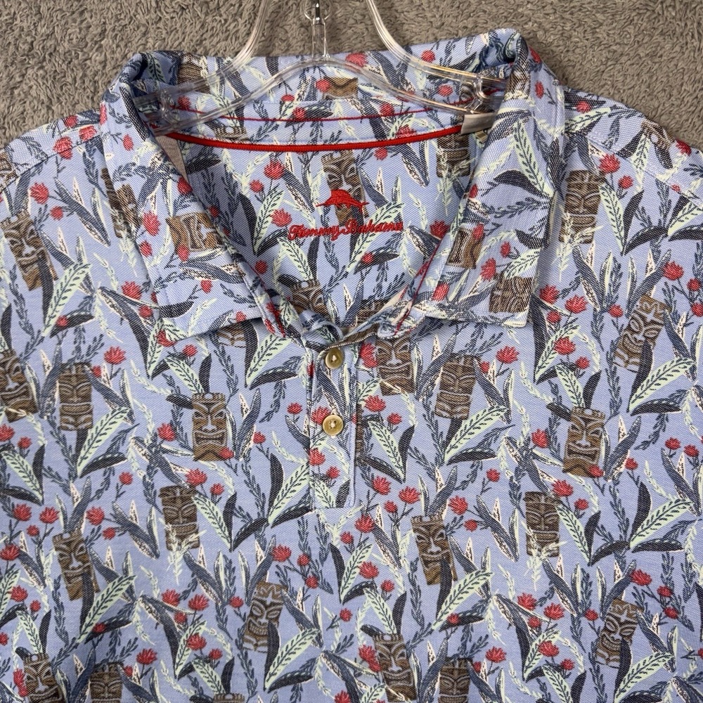 Tommy Bahama Polo Shirt Mens 3XLB Pique Supima Cotton Hawaiian Tiki Beach Floral